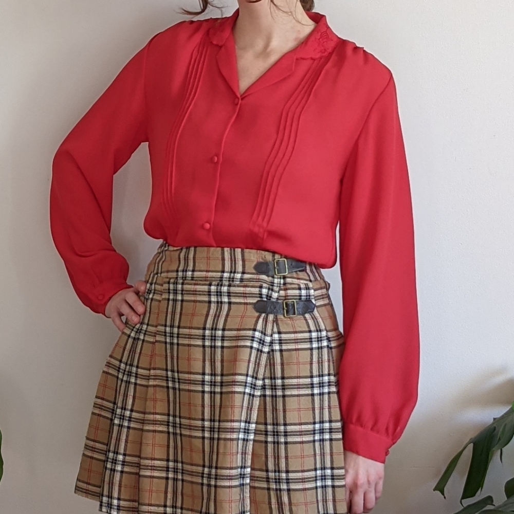 Vintage red chiffon blouse 1950s Jeff Laurent
